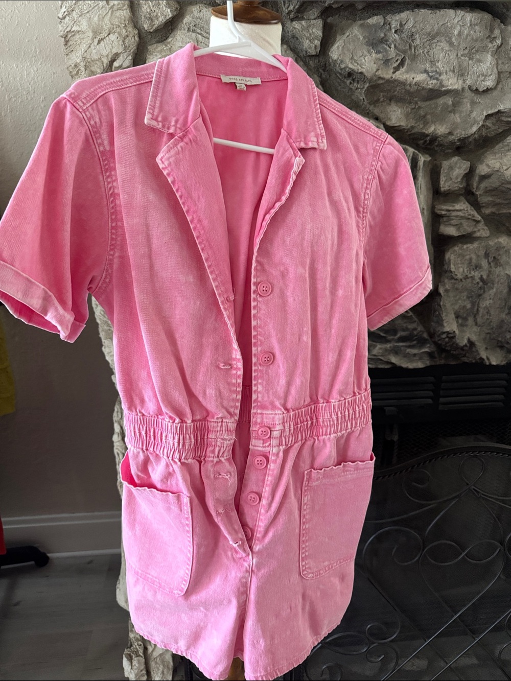 Skies Are Blue Pink Button-Front Romper with Elastic Waist